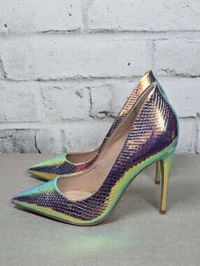 ALDO Iridescent Holographic Snakeskin Pointed Toe Pumps Heels Size 6